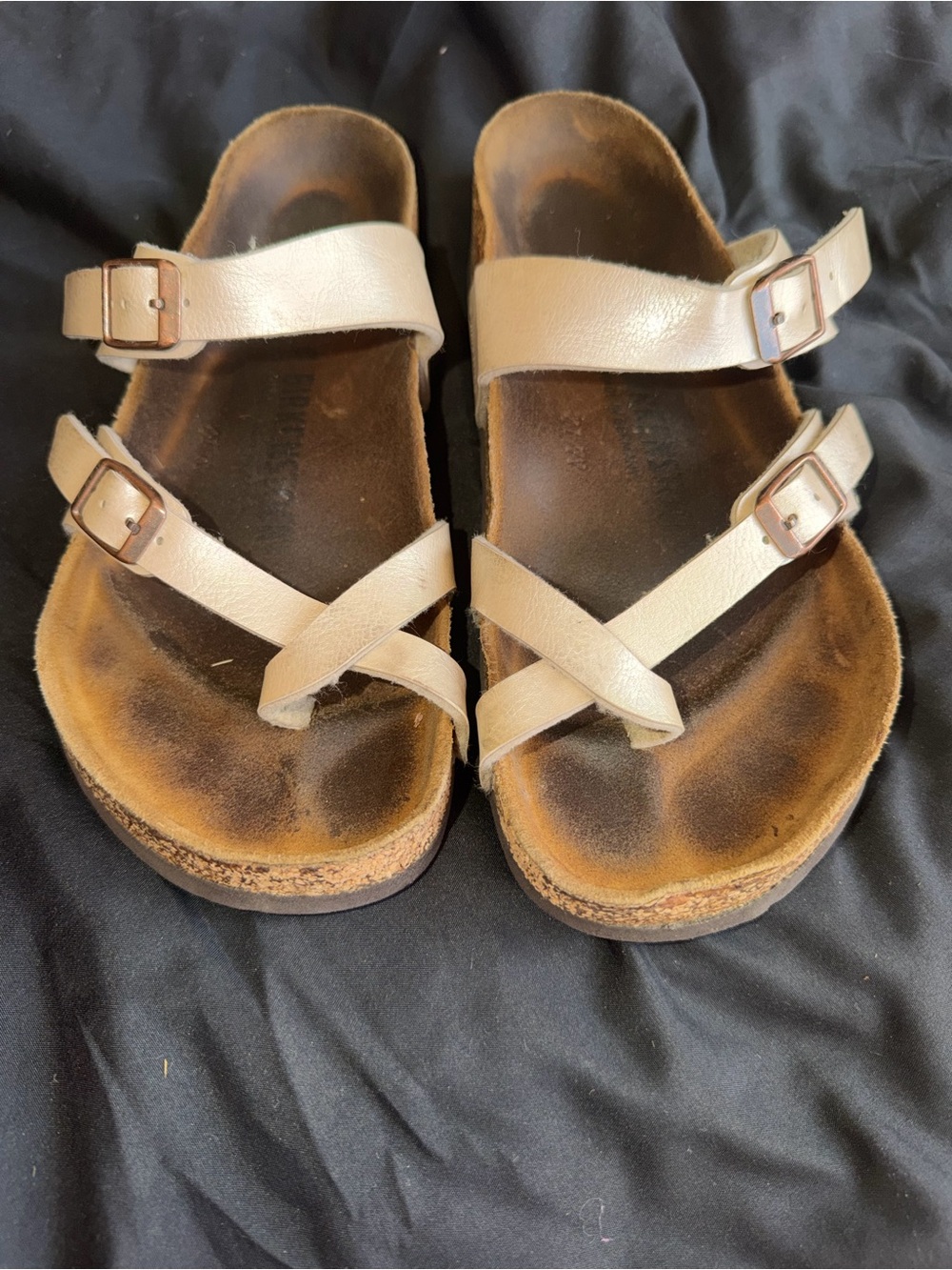 Birkenstock Womens Beige Leather Strappy Buckle Sandals Adjustable EU 38 US 7